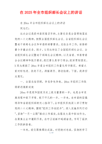 在2025年全市组织部长会议上的讲话