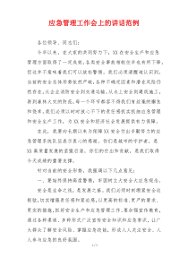 应急管理工作会上的讲话范例