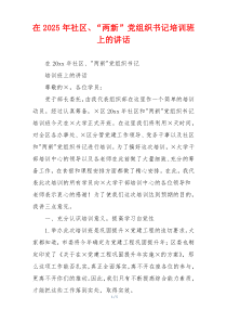 在2025年社区、“两新”党组织书记培训班上的讲话