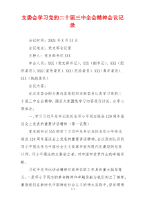 支委会学习党的二十届三中全会精神会议记录