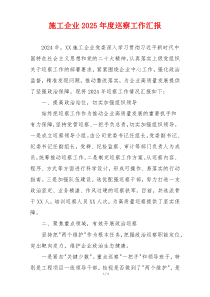 施工企业2025年度巡察工作汇报