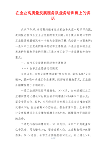 在企业高质量发展服务队业务培训班上的讲话