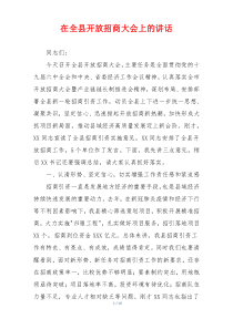 在全县开放招商大会上的讲话