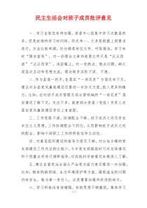 民主生活会对班子成员批评意见