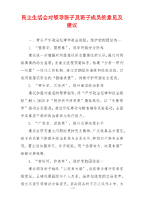 民主生活会对领导班子及班子成员的意见及建议