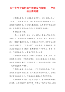 民主生活会或组织生活会发言提纲——存在的主要问题