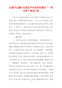 纪委书记履行全面从严治党责任落实“一岗双责”情况汇报