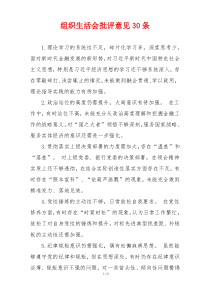 组织生活会批评意见30条