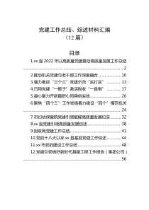 12篇党建工作总结综述材料汇编