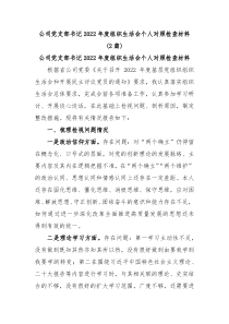 2篇公司党支部书记20XX年度组织生活会个人对照检查材料