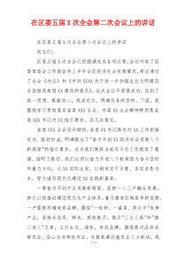 在区委五届X次全会第二次会议上的讲话