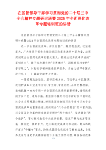 在区管领导干部学习贯彻党的二十届三中  全会精神专题研讨班暨2025年全面深化改革专题培训班的讲话