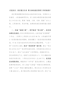 交流发言抓实重点任务聚力推动基层党建工作质效提升