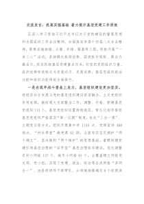 交流发言抓落实强基础着力提升基层党建工作质效