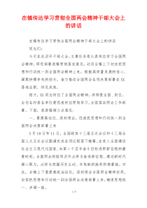 在镇传达学习贯彻全国两会精神干部大会上的讲话