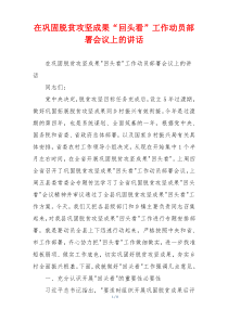 在巩固脱贫攻坚成果“回头看”工作动员部署会议上的讲话