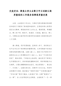 交流发言聚焦主责主业聚力守正创新以高质量组织工作服务保障高质量发展