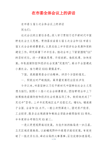 在市委全体会议上的讲话