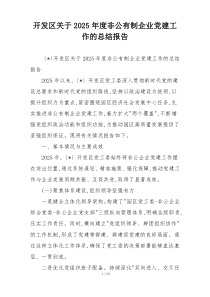 开发区关于2025年度非公有制企业党建工作的总结报告
