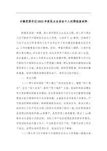 乡镇党委书记20XX年度民主生活会个人对照检查材料