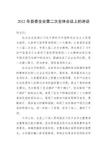 20XX年县委全会第二次全体会议上的讲话