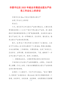 市委书记在2025年底全市推进全面从严治党工作会议上的讲话