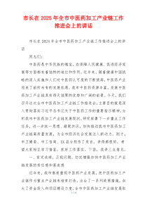 市长在2025年全市中医药加工产业链工作推进会上的讲话