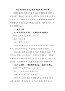 20XX年组织生活会及民主评议党员工作方案