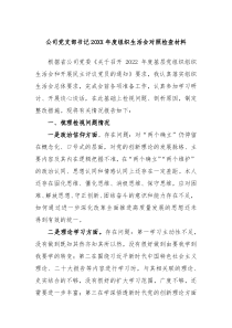 公司党支部书记20XX年度组织生活会对照检查材料