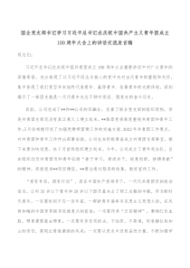 国企党支部书记学习习近平总书记在庆祝中国共产主义青年团成立100周年大会上的讲话交流发言稿