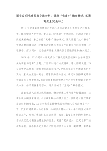 国企公司党建经验交流材料推行党建融合模式汇聚高质量发展动力