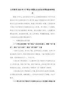 公司领导20XX年六个带头专题民主生活会对照检查材料范文