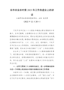 上海市农业农村委党组书记主任冯志勇在市农业农村委20XX年工作务虚会上的讲话
