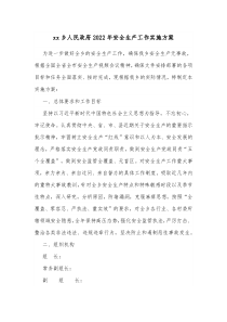 xx乡人民政府20XX年安全生产工作实施方案