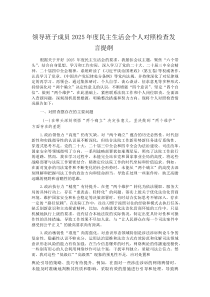领导班子成员2025年度民主生活会个人对照检查发言提纲