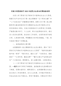 区统计局党组班子20XX年度民主生活会对照检查材料