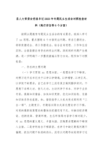 县人大常委会党组书记20XX年专题民主生活会对照检查材料践行宗旨等6个方面