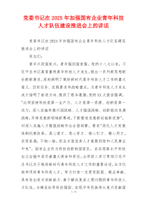 党委书记在2025年加强国有企业青年科技人才队伍建设推进会上的讲话