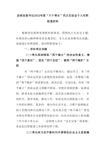 县政法委书记20XX年度六个带头民主生活会个人对照检查材料