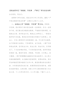 县政法委书记讲规矩守纪律严律已研讨发言材料