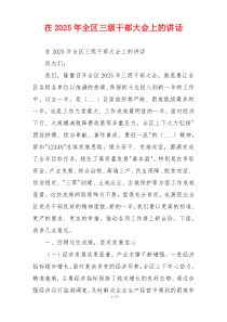 在2025年全区三级干部大会上的讲话
