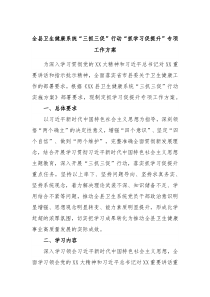 全县卫生健康系统三抓三促行动抓学习促提升专项工作方案