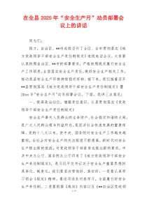 在全县2025年“安全生产月”动员部署会议上的讲话