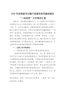 2025年县委副书记履行党建和党风廉政建设“一岗双责”工作情况汇报(资料)