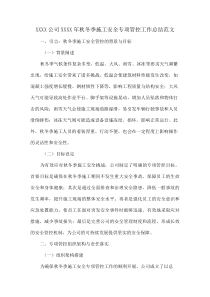 XXXX公司XXXX年秋冬季施工安全专项管控工作总结范文(资料)