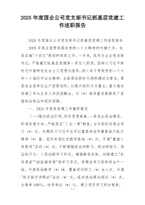 2025年度国企公司党支部书记抓基层党建工作述职报告