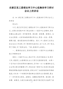 在新区党工委理论学习中心组集体学习研讨会议上的讲话