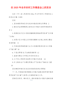 在2025年全市农村工作推进会上的发言