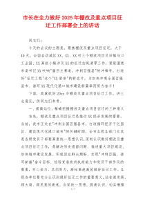 市长在全力做好2025年棚改及重点项目征迁工作部署会上的讲话