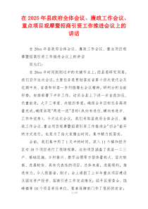 在2025年县政府全体会议、廉政工作会议、重点项目观摩暨招商引资工作推进会议上的讲话